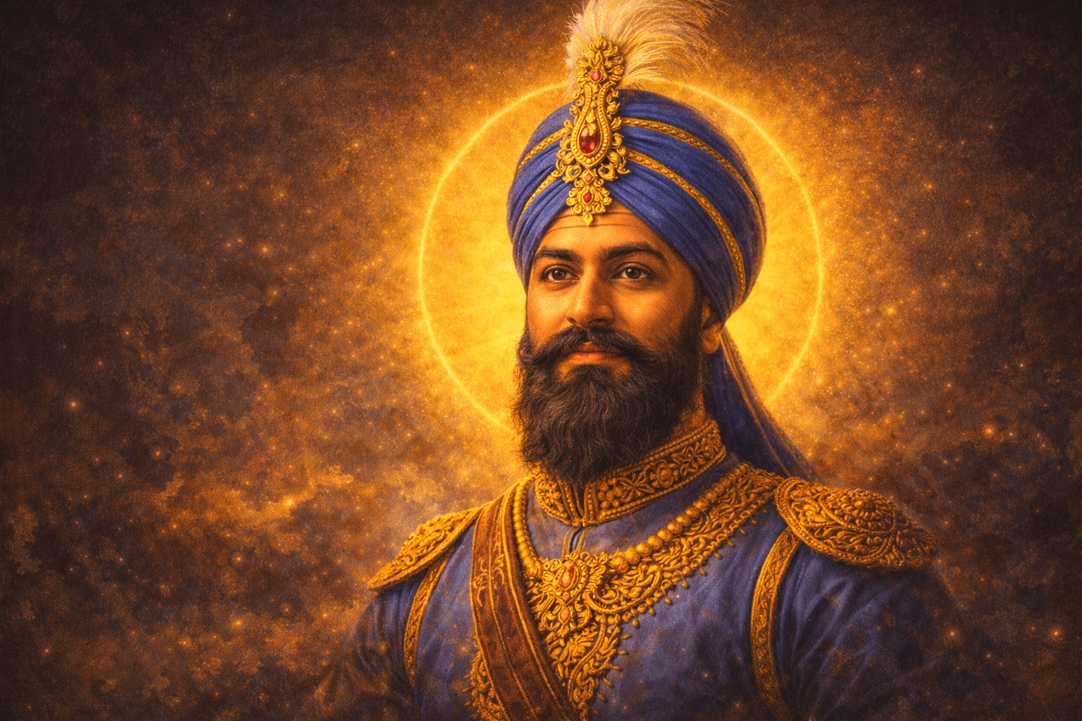 Guru Gobind Singh Ji — Regal Portrait with Blue Turban